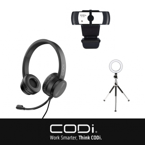 CODi USB headset, 1080p webcam & LED desktop light bundle 